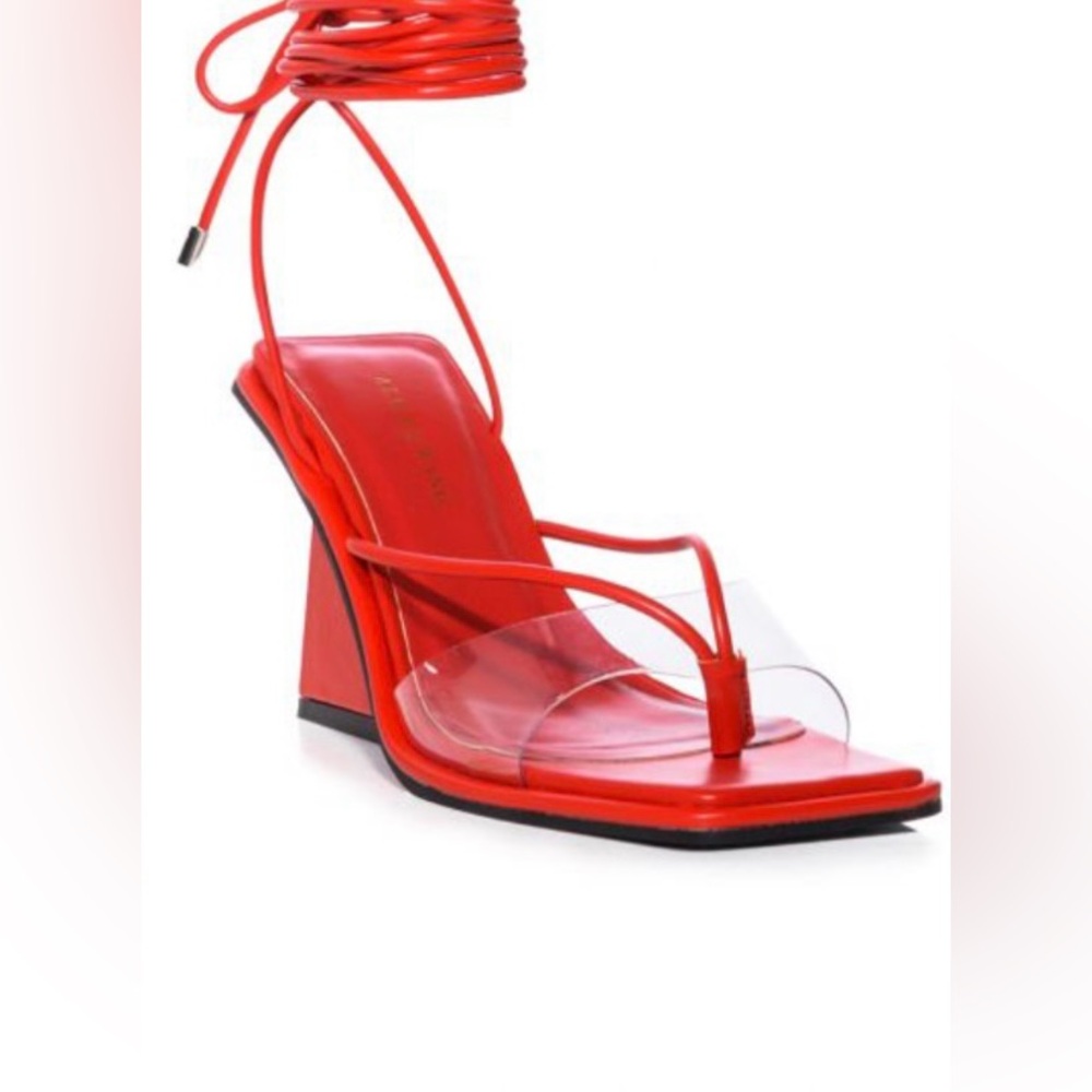 Azalea Wang caddie strappy wedge sandal in red